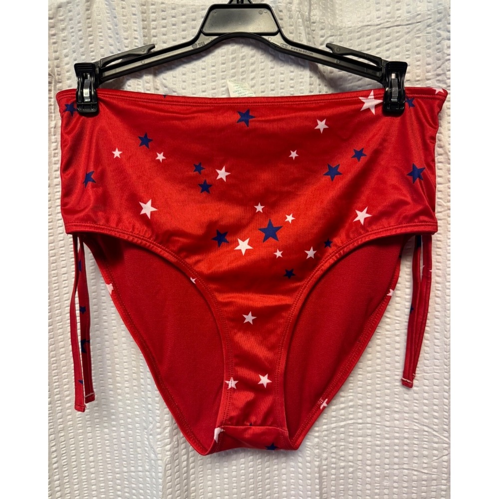 Outdoor Oasis High Waist‎ Bikini Bottom Women's Size L Red Americana Side Tie